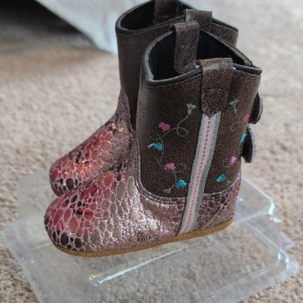 NIB Old West Pink Sparkle Baby Girl Soft Cowboy Boots (Size 3)